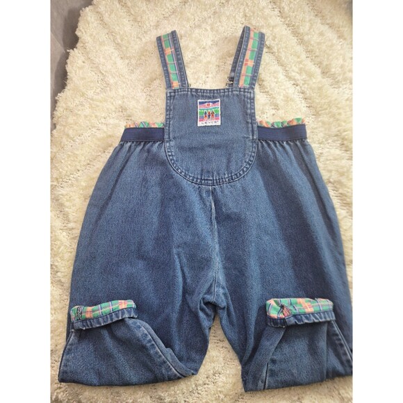 Vtg LEVI'S Denim Bib Overalls Romper Girls Toddler Sz 3T Plaid Ruffles Baggy USA - Picture 1 of 9